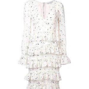 KALMANOVICH  White SILK Star ruffle Dress - Size Small